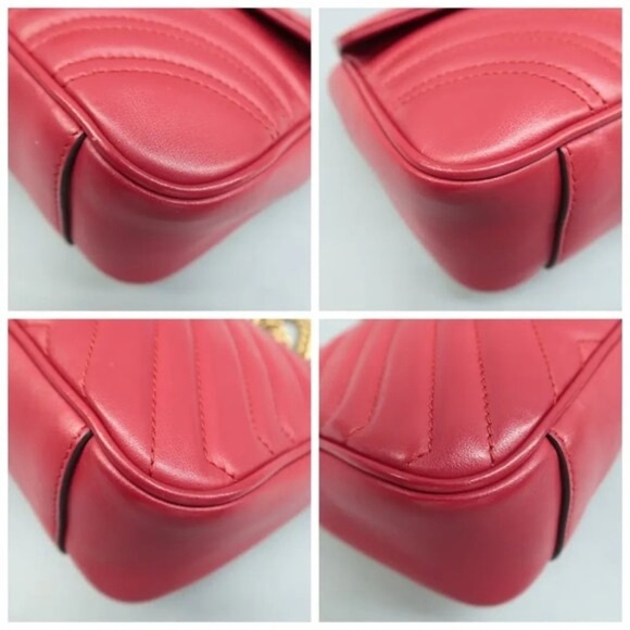 100% Authentic GUCCI GG Marmont Flap Red Leather Shoulder Bag 948-6824 - Picture 6 of 11